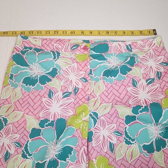 Lilly Pulitzer floral capris pants size 12 Hibiscus Pink Beach Mat pattern - Picture 8 of 13